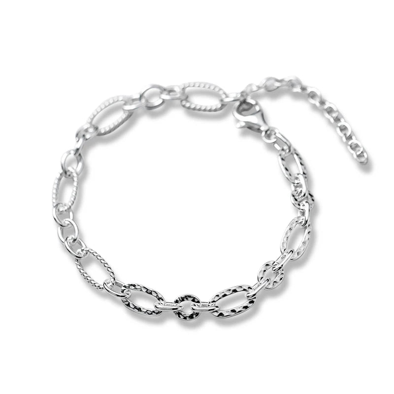 TrustDavis 925 Silver Asymmetric Ellipse Chain Bracelet Wedding S925 Jewelry