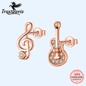 Davis 925 Silver Asymmetric Guitar Notes Stud Earring Wedding Jewelry