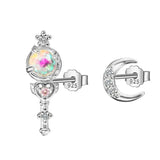 925 Silver Asymmetric Mace Moon Stud Earrings For Women