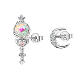 925 Silver Asymmetric Mace Moon Stud Earrings For Women