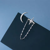 TrustDavis 925 Silver Asymmetric Moon Star Chain Stud Earrings DS1125