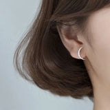 TrustDavis 925 Silver Asymmetric Moon Star Chain Stud Earrings DS1125
