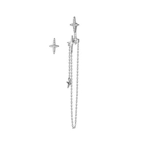 925 Silver Asymmetric Star Tassel Stud Earrings Wedding Jewelry