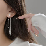 925 Silver Asymmetric Star Tassel Stud Earrings Wedding Jewelry
