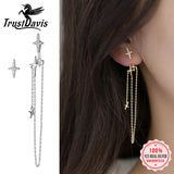 925 Silver Asymmetric Star Tassel Stud Earrings Wedding Jewelry