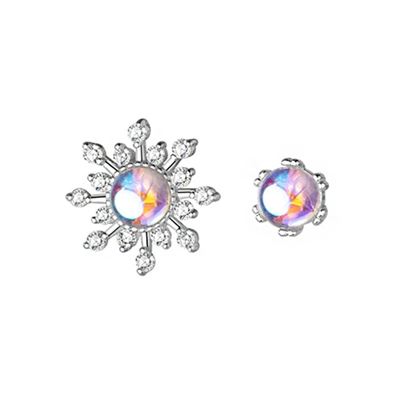 925 Silver Asymmetric Sun Snowflake Stud Earrings For Women Wedding