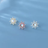925 Silver Asymmetric Sun Snowflake Stud Earrings For Women Wedding