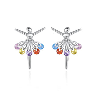 TrustDavis 925 Silver Ballet Dancer CZ Stud Earrings Gift For Women Girls Lady