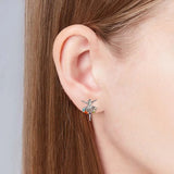 TrustDavis 925 Silver Ballet Dancer CZ Stud Earrings Gift For Women Girls Lady