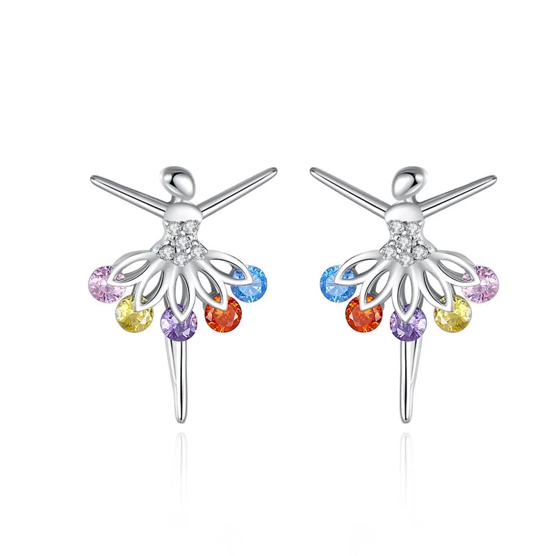 TrustDavis 925 Silver Ballet Dancer CZ Stud Earrings Gift For Women Girls Lady