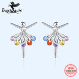 TrustDavis 925 Silver Ballet Dancer CZ Stud Earrings Gift For Women Girls Lady