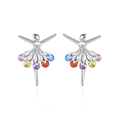 TrustDavis 925 Silver Ballet Dancer CZ Stud Earrings Gift For Women Girls Lady