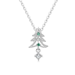 TrustDavis 925 Silver Zircon Christmas Tree Pendant Necklace