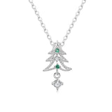 TrustDavis 925 Silver Zircon Christmas Tree Pendant Necklace