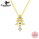 TrustDavis 925 Silver Zircon Christmas Tree Pendant Necklace