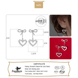 925 Silver Bow Heart CZ Stud Earrings Wedding Jewelry