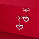925 Silver Bow Heart CZ Stud Earrings Wedding Jewelry
