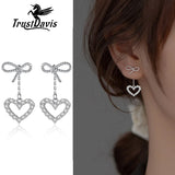 925 Silver Bow Heart CZ Stud Earrings Wedding Jewelry