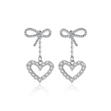 925 Silver Bow Heart CZ Stud Earrings Wedding Jewelry