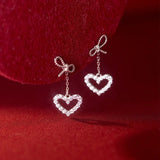 925 Silver Bow Heart CZ Stud Earrings Wedding Jewelry