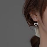 925 Silver Bow Heart CZ Stud Earrings Wedding Jewelry