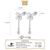 925 Silver Bowknot Tassel Beads Stud Earrings Fine Gift