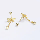 925 Silver Bowknot Tassel Beads Stud Earrings Fine Gift