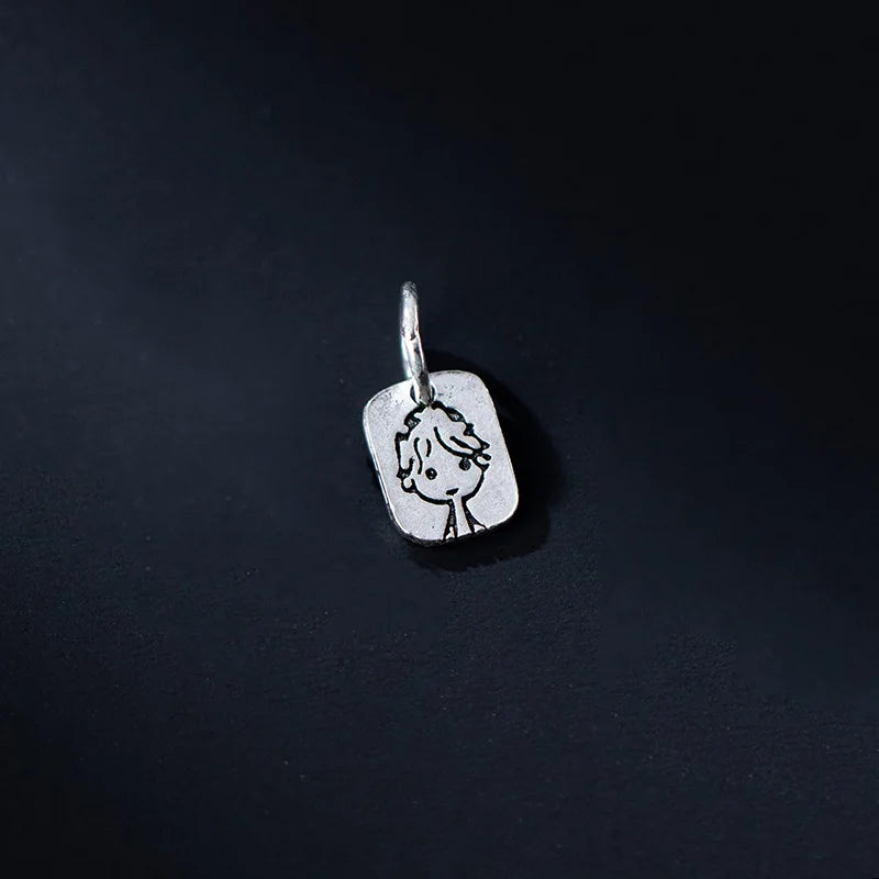 TrustDavis 925 Sterling Silver Boy Square Pendant DIY Jewelry HY314