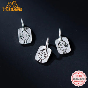 TrustDavis 925 Sterling Silver Boy Square Pendant DIY Jewelry HY314