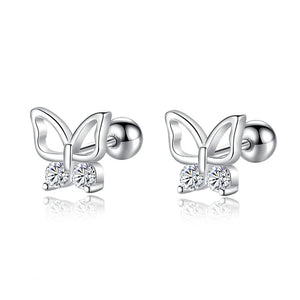 TrustDavis 925 Silver Butterfly CZ Stud Earrings Wedding Jewelry