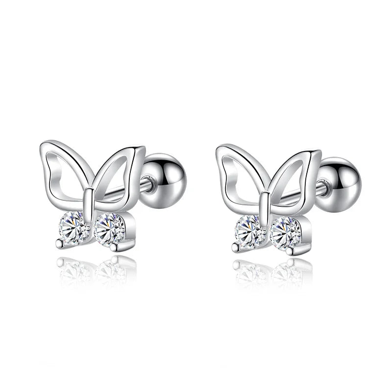 TrustDavis 925 Silver Butterfly CZ Stud Earrings Wedding Jewelry