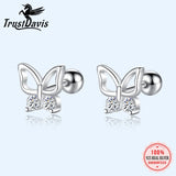 TrustDavis 925 Silver Butterfly CZ Stud Earrings Wedding Jewelry