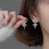 925 Silver Star CZ Stud Earrings Women Wedding Fine Jewelry DS559