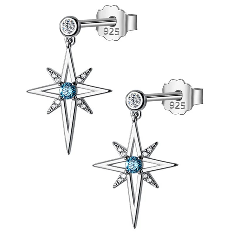 925 Silver Star CZ Stud Earrings Women Wedding Fine Jewelry DS559