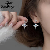 925 Silver Star CZ Stud Earrings Women Wedding Fine Jewelry DS559