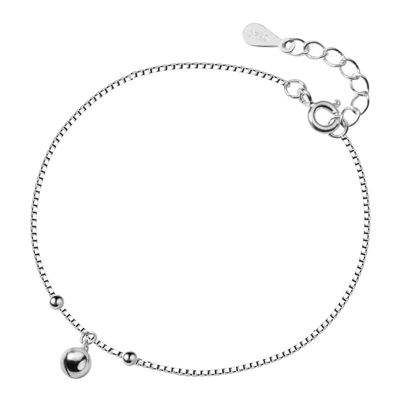 TrustDavis 925 Silver Chinese Charm Wish Bell Anklet for Women Birthday Gift