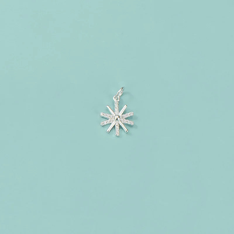 925 Sterling Silver Christmas Snowflake CZ Charm Pendant DIY Accessories