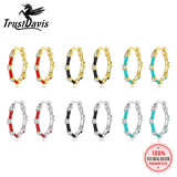 TrustDavis 925 Silver Glaze CZ Hoop Earring Office Lady Jewelry
