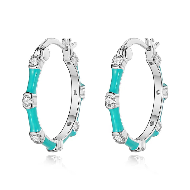 TrustDavis 925 Silver Glaze CZ Hoop Earring Office Lady Jewelry