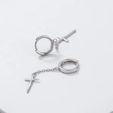 Davis 925 Silver Cross Chain Hoop Earring Women Wedding Party Fine Jewelry
