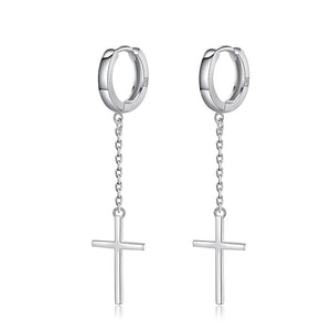 Davis 925 Silver Cross Chain Hoop Earring Women Wedding Party Fine Jewelry