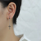 Davis 925 Silver Cross Chain Hoop Earring Women Wedding Party Fine Jewelry