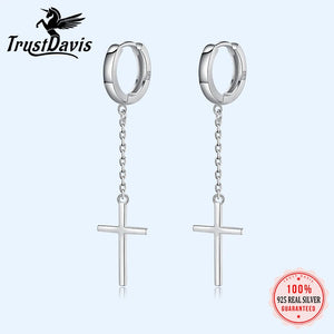 Davis 925 Silver Cross Chain Hoop Earring Women Wedding Party Fine Jewelry