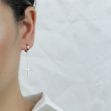 Davis 925 Silver Cross Chain Hoop Earring Women Wedding Party Fine Jewelry