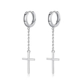 Davis 925 Silver Cross Chain Hoop Earring Women Wedding Party Fine Jewelry