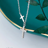 TrustDavis 925 Silver Cross CZ Pendant Necklace For Women