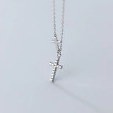 TrustDavis 925 Silver Cross CZ Pendant Necklace For Women