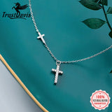 TrustDavis 925 Silver Cross CZ Pendant Necklace For Women