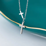 TrustDavis 925 Silver Cross CZ Pendant Necklace For Women