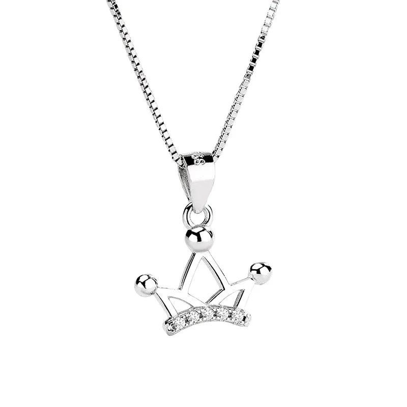 925 Sterling Silver Crown CZ Pendant Necklace For Women Wedding Party